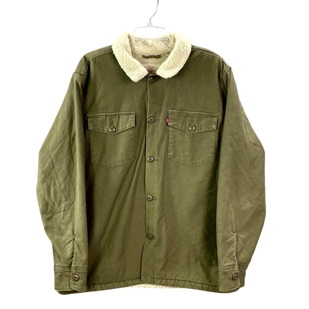 Levi's‎ Field Jacket Mens XL Olive Green Sherpa Lined Button Front Warm Outdoor